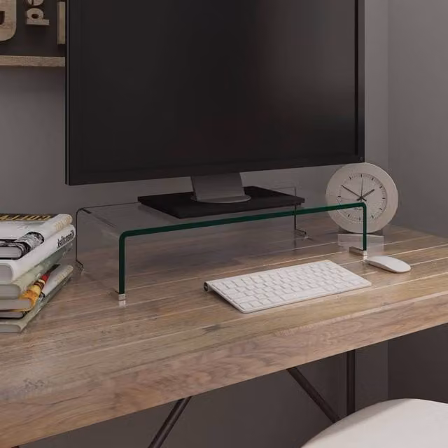 Berkfield Home Glass TV Stand and Monitor Riser, Clear, W/D/H: 60 x 25 x 11 cm – 1