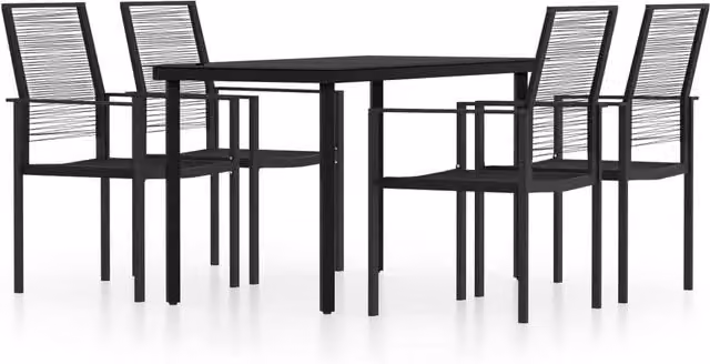 Berkfield Home 5 Piece Modern Garden Dining Set in Black with Metal, Glass and Rattan – 1