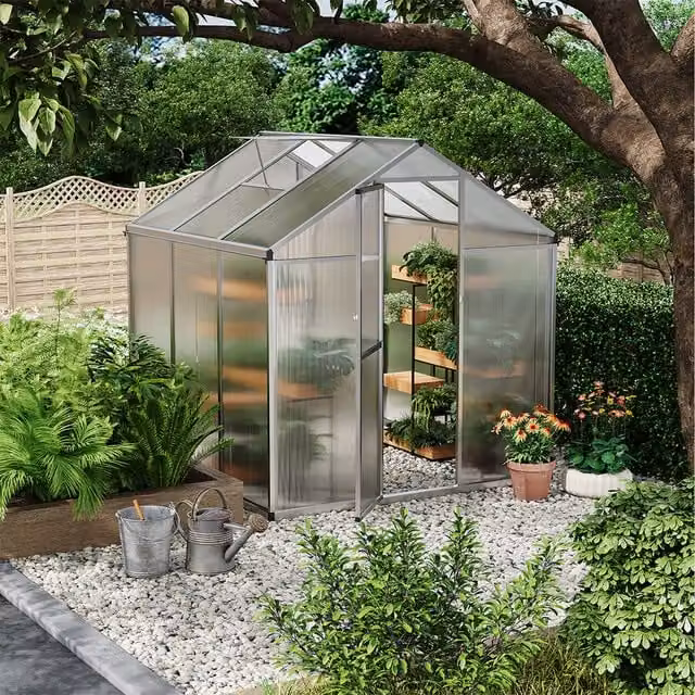 Livingandhome Silver Apex Greenhouse with Aluminium Frame and Polycarbonate Windows