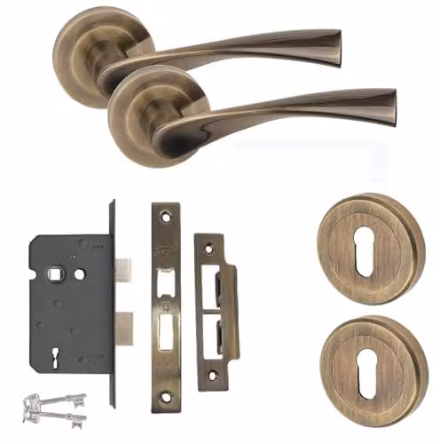 Golden Grace Astrid Mortise Lock Door Handle Set in Antique Brass – 1