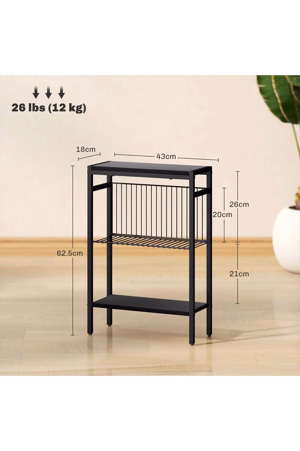 ERGOVEXA Industrial Three Shelf Side Table, Black – 2
