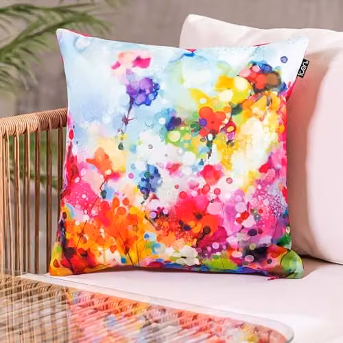icon Set of 4 Spring Flower Outdoor Cushions, Pink and Multicolour, W/D/H: 43 x 43 x 43 cm – 2