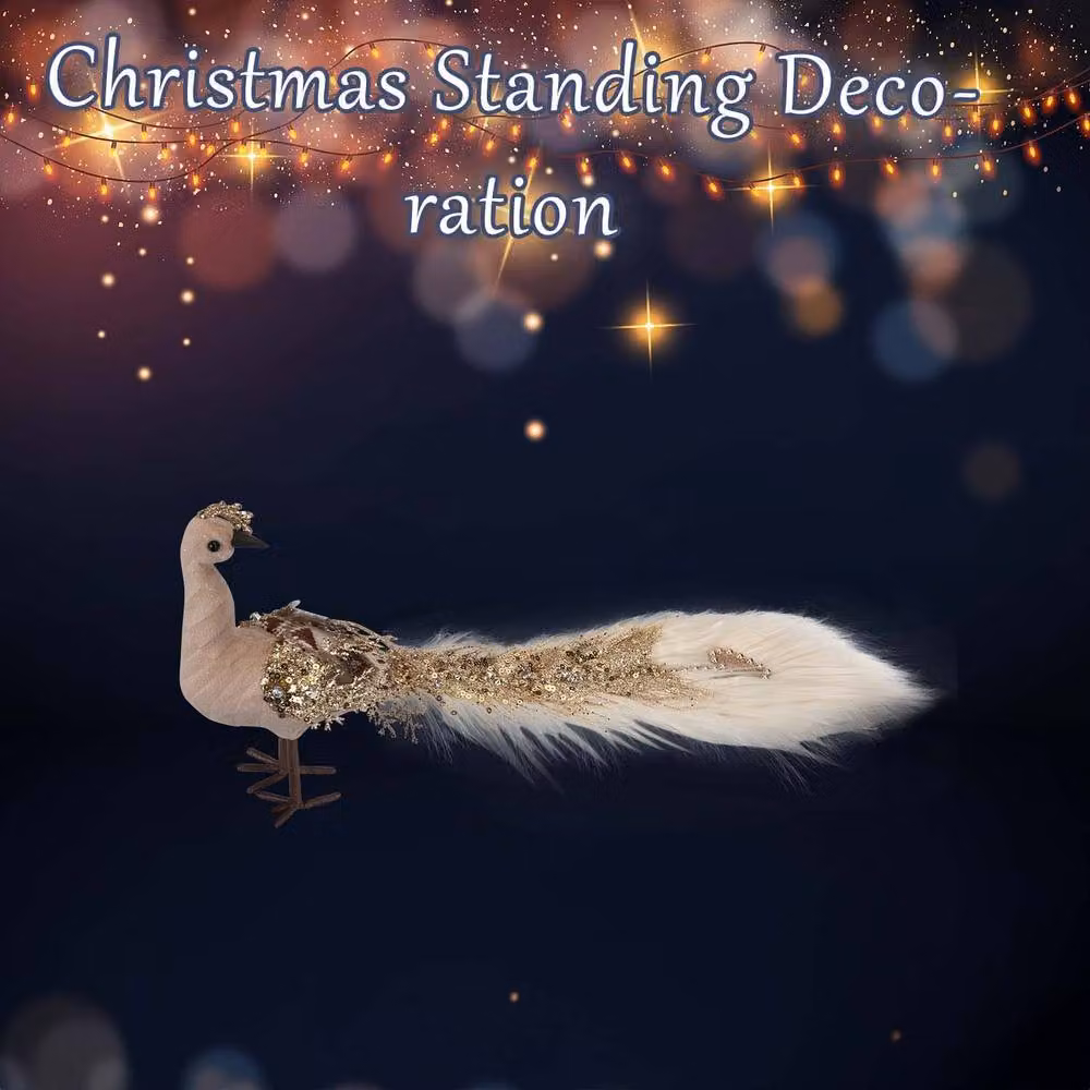 VFM e-Store Christmas Velvet Peacock Tabletop Decoration, Brown, W: 13 cm, H: 19 cm – 2