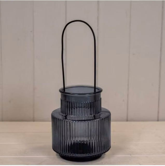KDMD Large Grey Glass Pillar Candle Holder with Handle