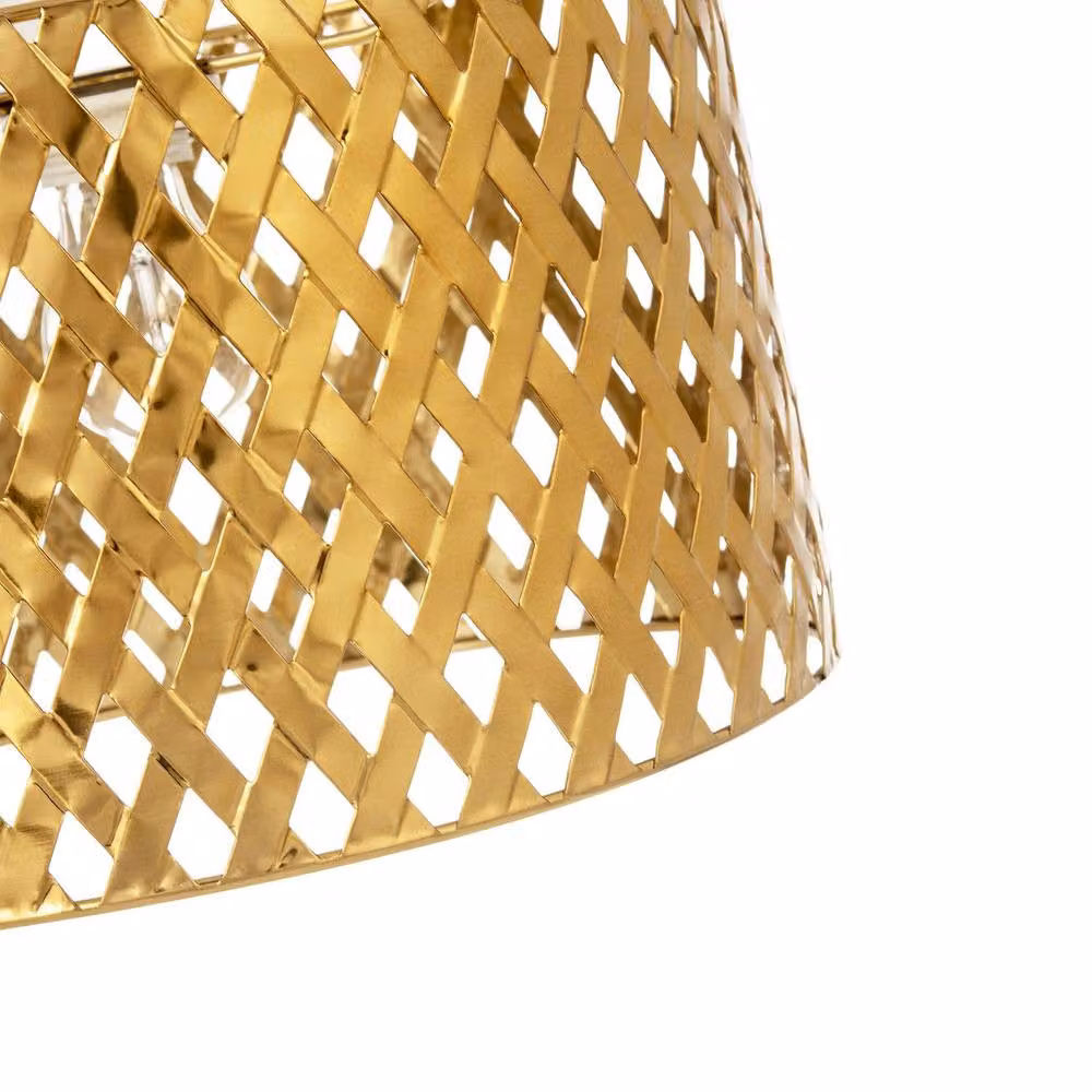 Happy Homewares Modern Cylinder Pendant Light Shade in Gold/Brass with Metal Lattice Design – 2