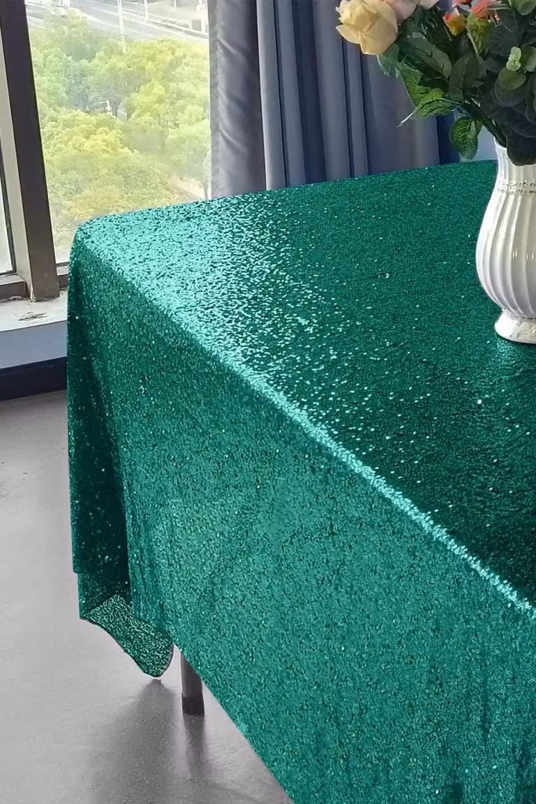 Neel Blue Emerald Green Sequin Rectangular Tablecloth