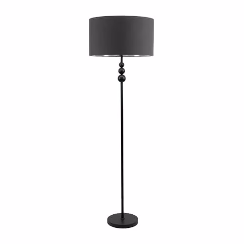 ValueLights Marissa Black Floor Lamp with Chrome and Charcoal Shade and Warm White Bulb – 1