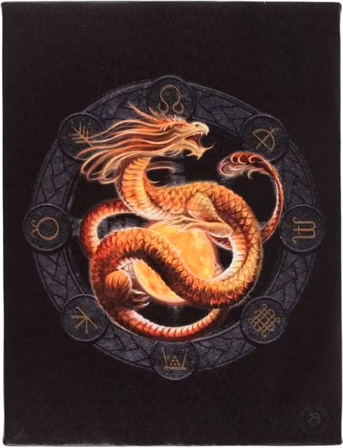 KDMK Litha Dragon Canvas Wall Plaque by Anne Stokes, Orange, W: 19 cm, H: 25 cm