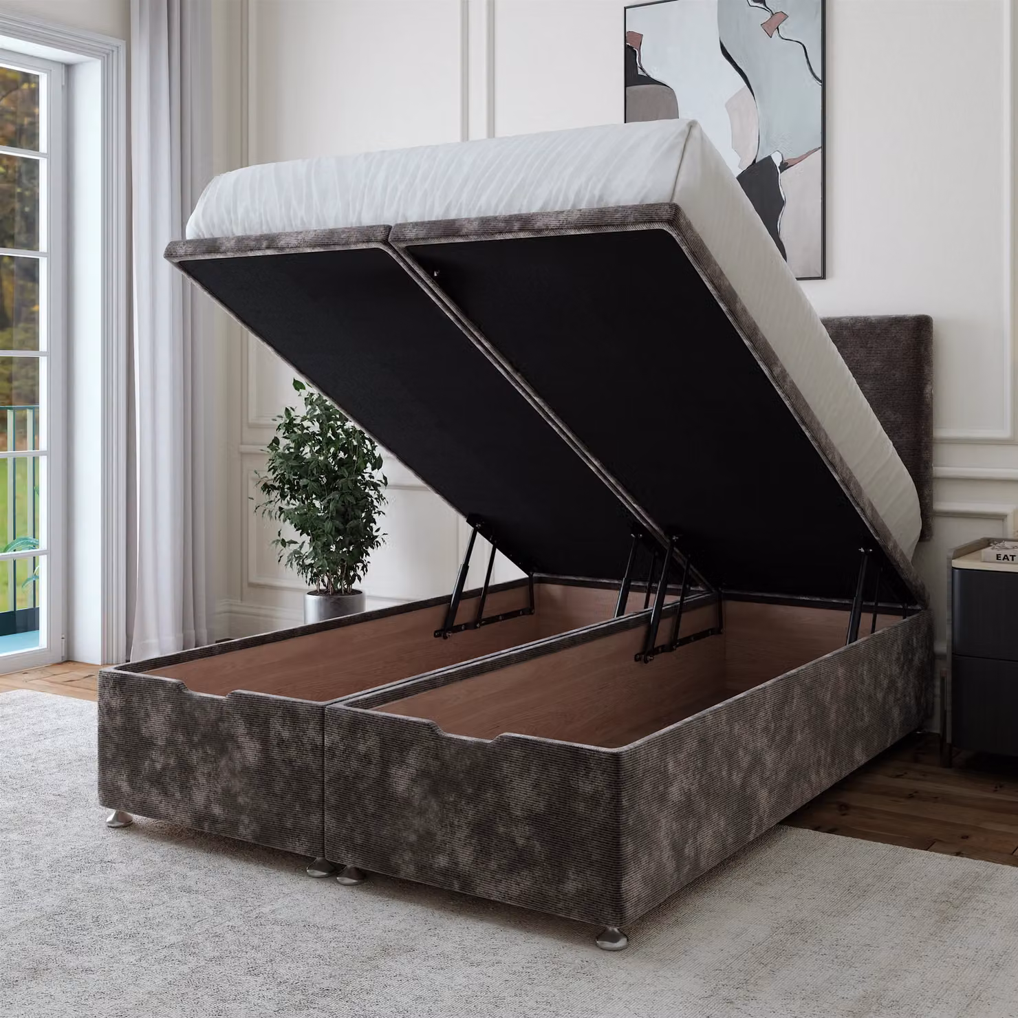 Bedmaster Chenille Ottoman Divan Base and Plain Headboard in Anthracite, W/D/H: 120 x 200 cm – 2