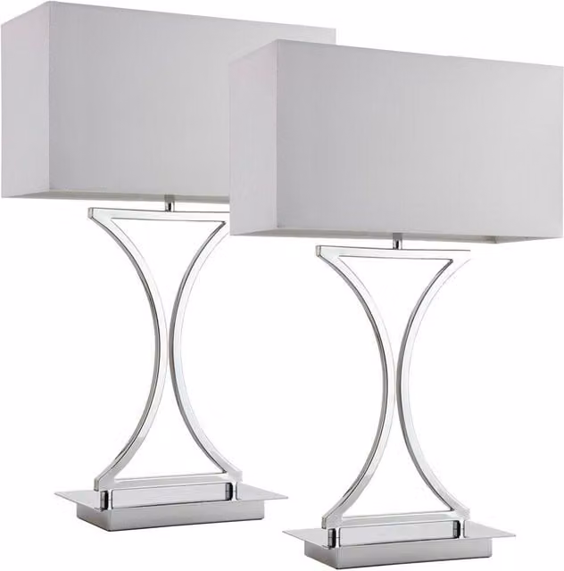 Loops 2 Pack Modern Square Table Lamps in Chrome and White