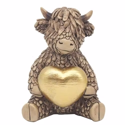 Garden Greatness Hughie Highland Cow Gold Heart Ornament – 1