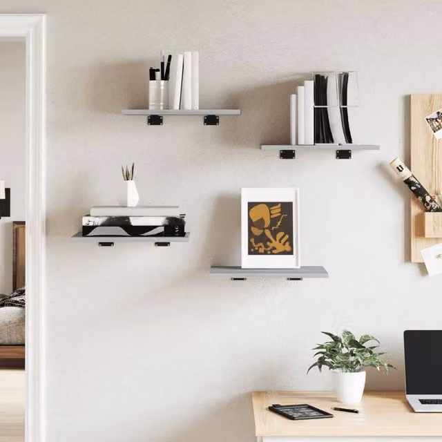Berkfield Home Set of 4 Grey Sonoma Wall Mounted Shelves, W/D/H: 40 x 30 x 1.5 cm