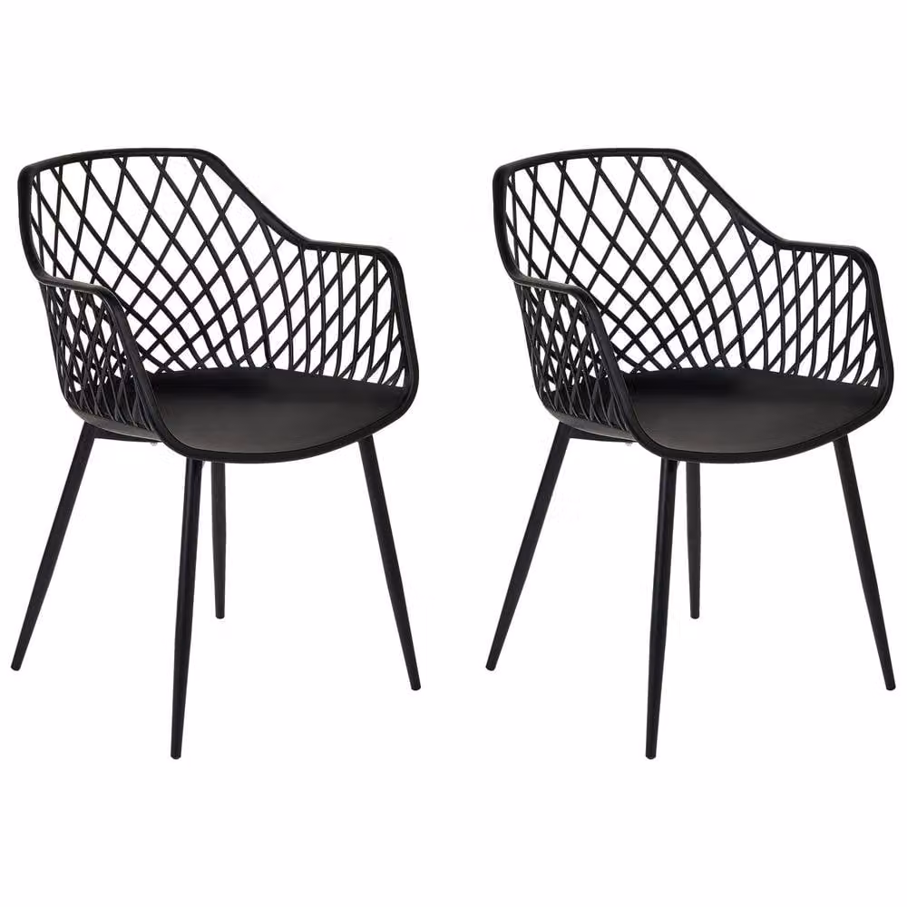 Wyld and Coco Pai Set of 2 Black Dining Chairs with Synthetic Leather Seats and Open Net Backs – 2