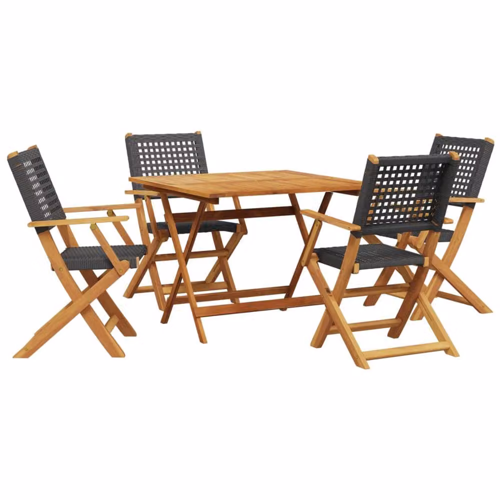 Berkfield Home 5 Piece Garden Dining Set in Black Poly Rattan and Acacia Wood – 2