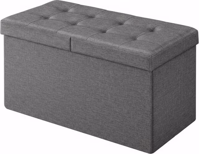 KORVIXA Grey Fabric Foldable Storage Ottoman Bench W/D/H: 100 x 100 x 1 cm – 1