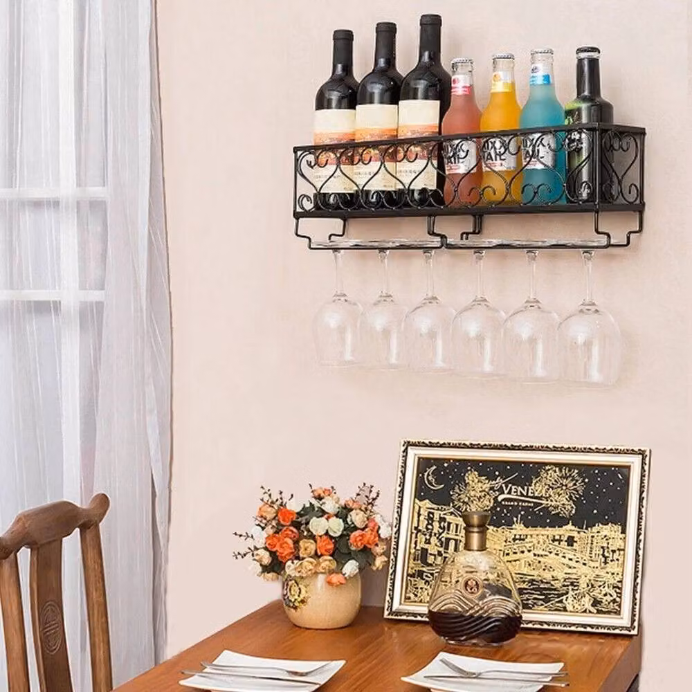 KORVIXA Wall Mounted Metal Wine Glass Rack Shelf in Matt Black, W/H: 100 x 100 cm – 4