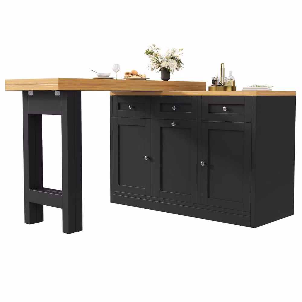 BTM Extendable Black Dining Table with Storage Drawer and Tray, W/D/H: 120 x 40 x 76 cm – 8