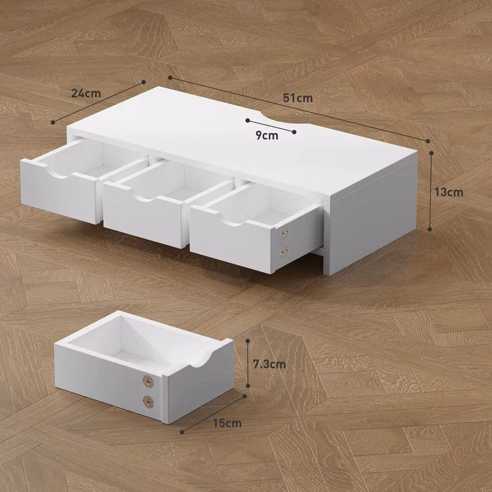 Kelvenix Monitor Stand Riser with 3 Drawers for Laptop in White – 2