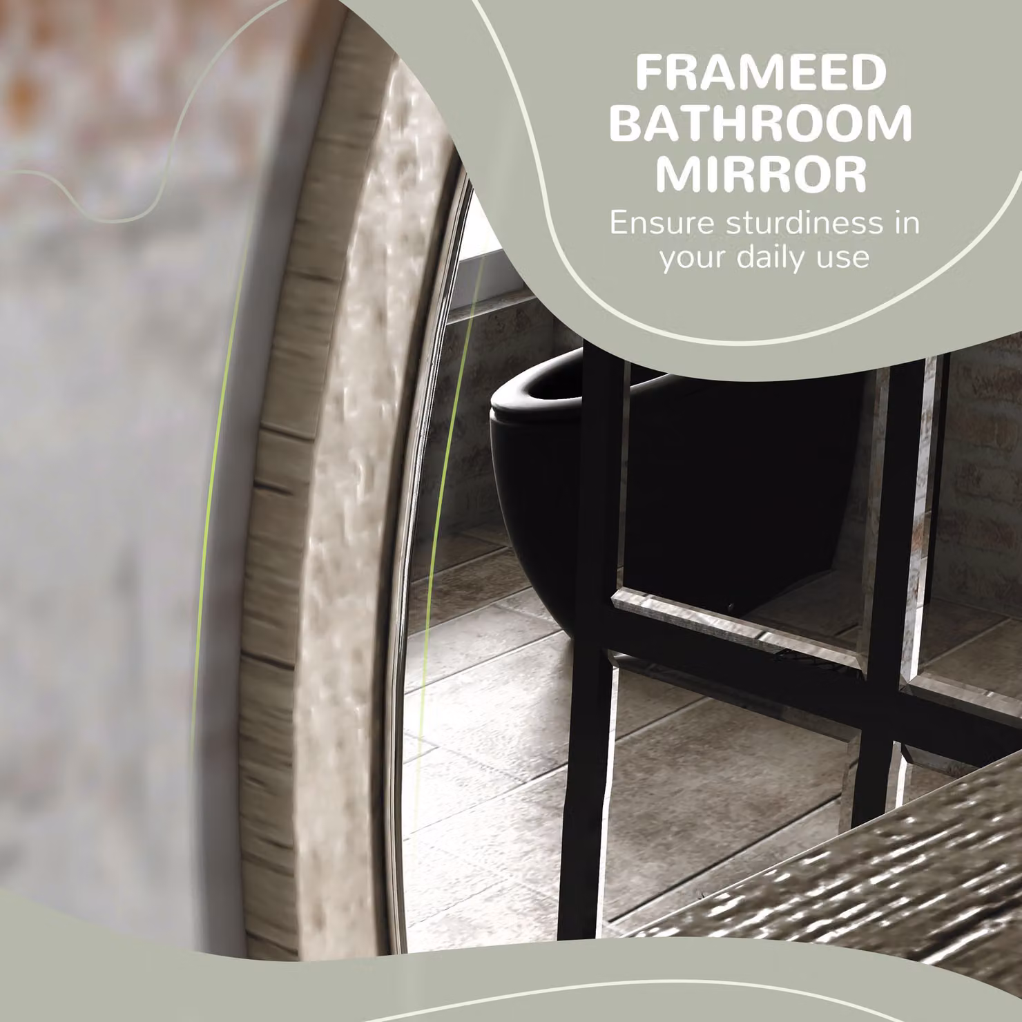 Kleankin Round Wall Mirror with Shelf, Grey Wood-Effect, Diameter: 45 cm – 5