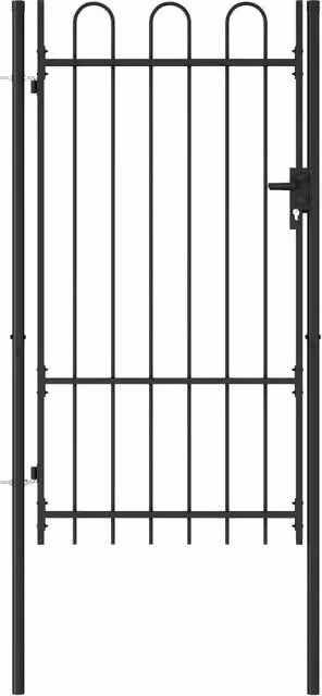 Berkfield Home Single Door Arched Top Steel Fence Gate, Black, W: 1 m, H: 1.75 m – 1