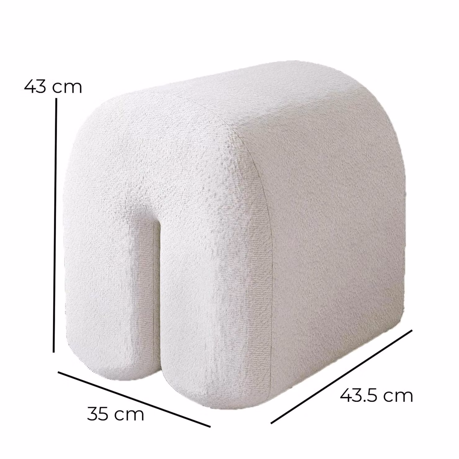 CARME HOME Laurie Ivory Bouclé Fabric Stool, White, W/D/H: 43.5 x 43.0 x 43.0 cm – 3