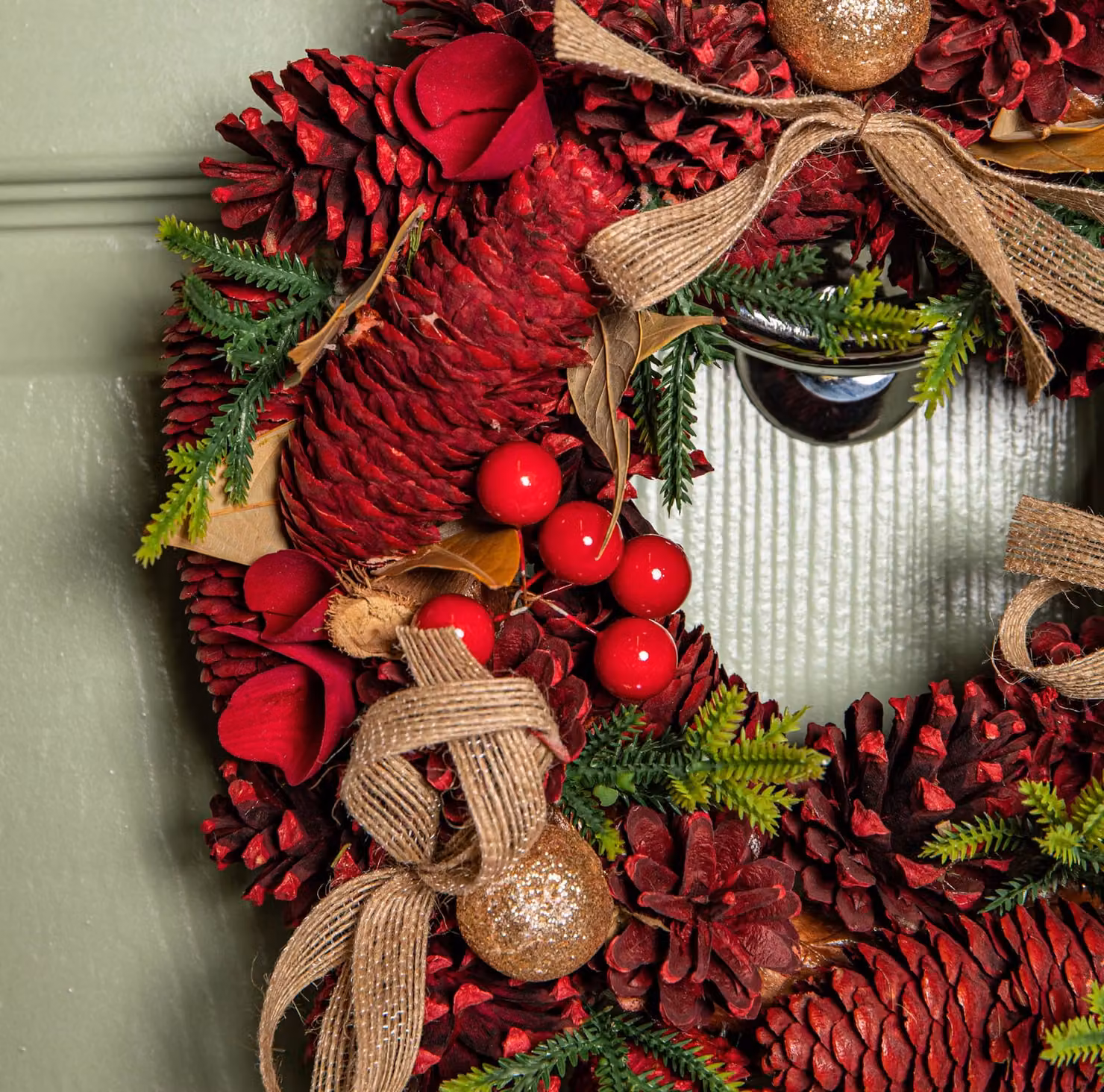 Samuel Alexander Red and Gold Floral Christmas Hanging Wreath, Diameter: 30 cm – 4