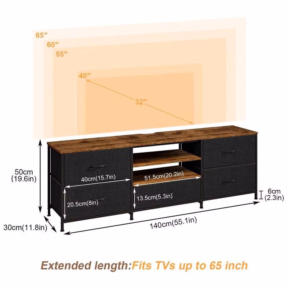 FORGEVIO Industrial Wood TV Stand Cabinet with 5 Drawers in Multicolour – 2