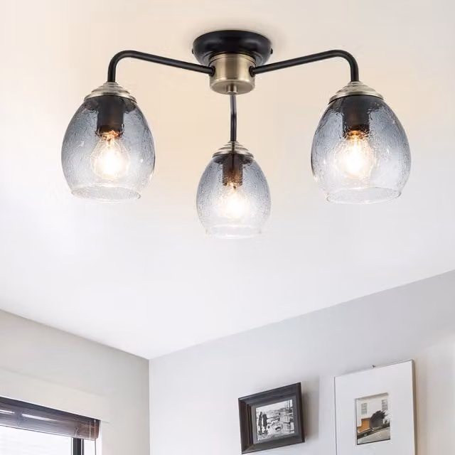 COSYLYTE Malanda 3 Light Modern Ceiling Light in Matt Black with Transparent Glass