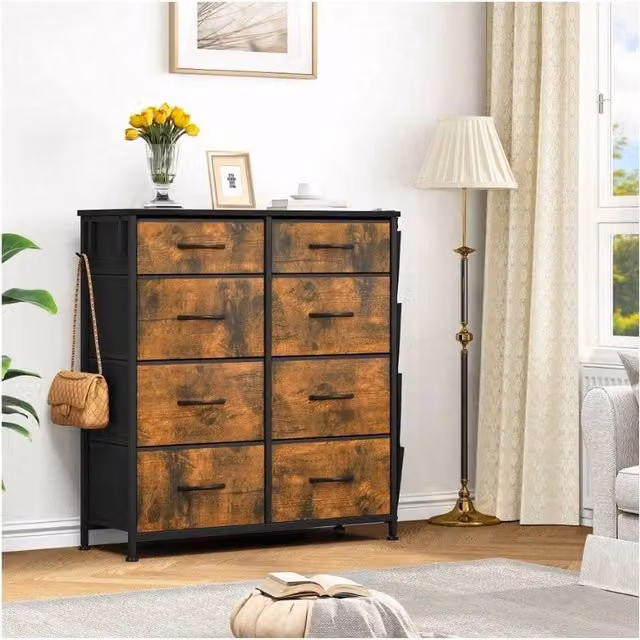 VOGREX Brown Metal Frame 8 Fabric Drawer Bedroom Storage Chest – 1