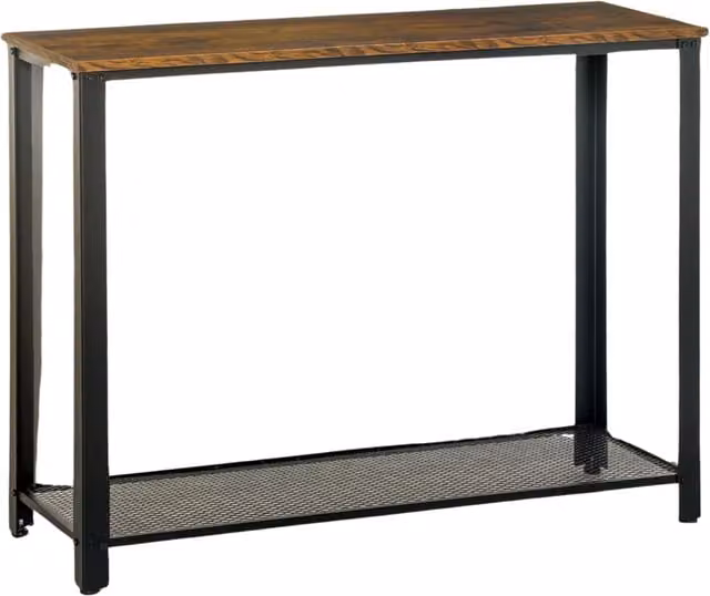 Pirlo Plush Industrial Console Table with 2 Shelves in Brown and Black