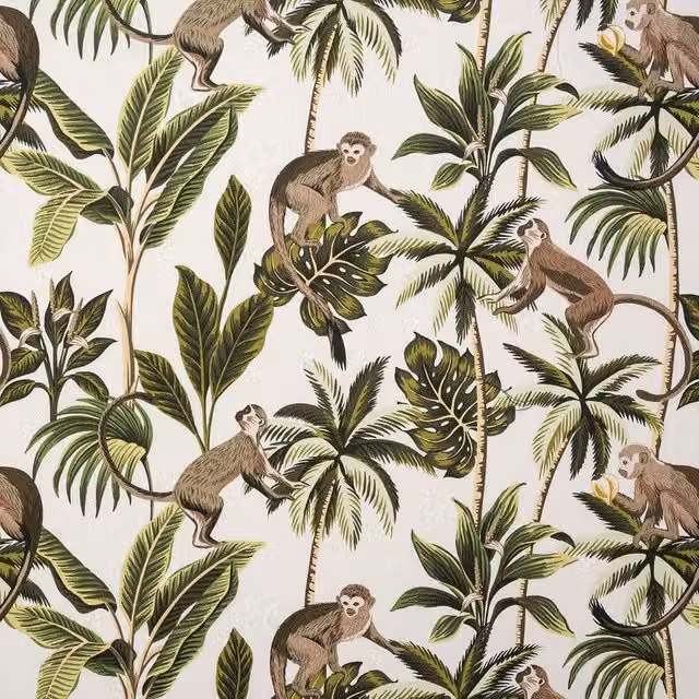 Terrys Floral Monkey Cotton Fabric in Green and Brown