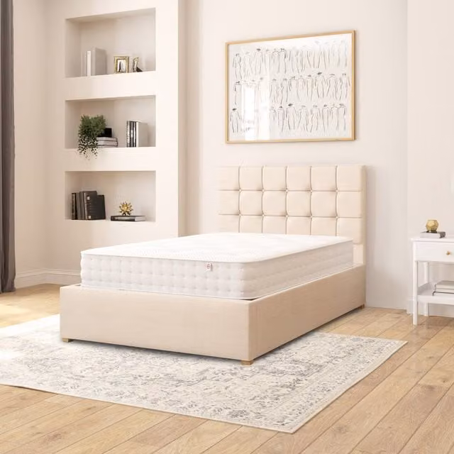 Aspire Sinatra Fabric Ottoman Storage Bed in Beige and Yellow, W/D/H: 120 x 200 cm