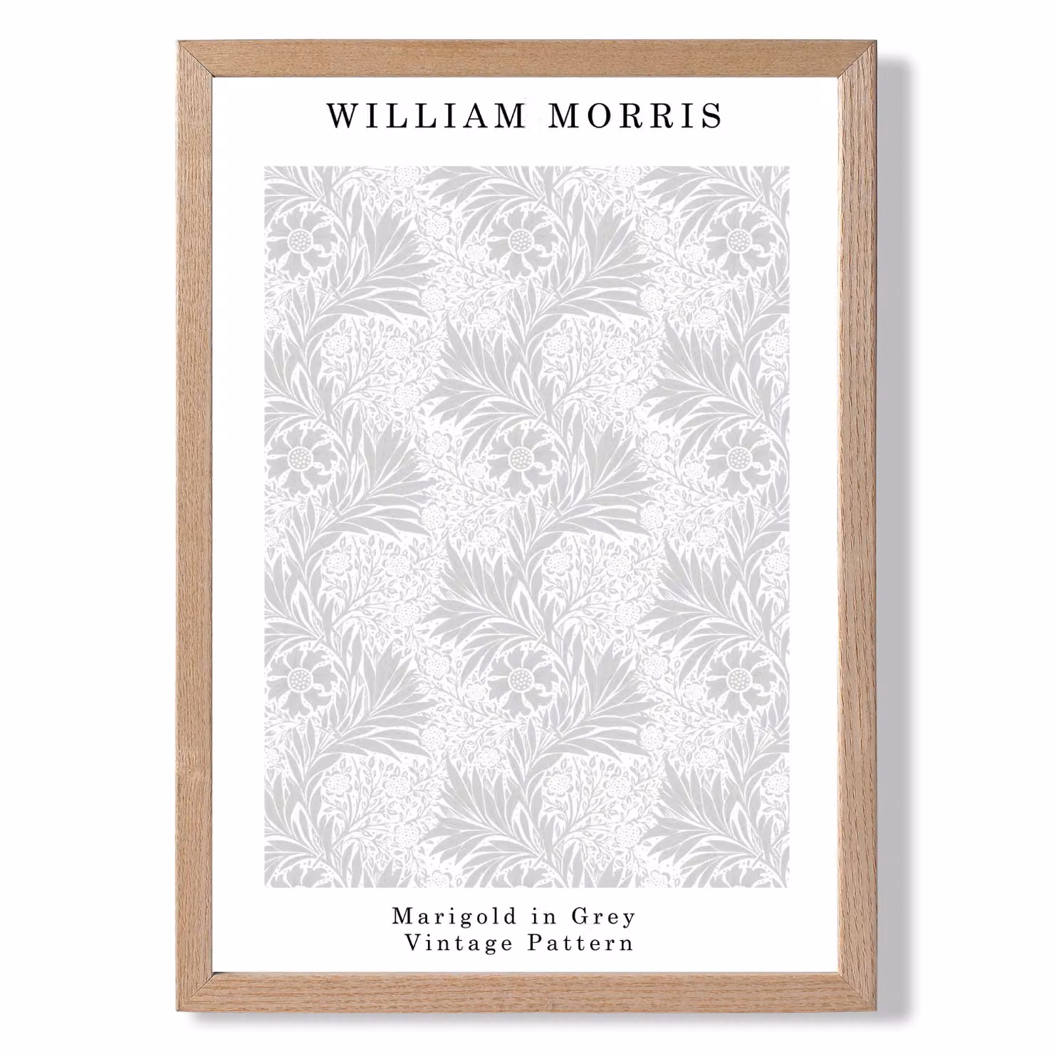 ARTZE William Morris Marigold Floral Art Print in Grey with Light Grey Oak Frame, A4 Size – 2