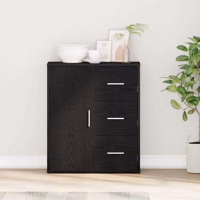 Berkfield Home Black Oak Sideboard with Drawer and Shelf, W/D/H: 60 x 31 x 70 cm