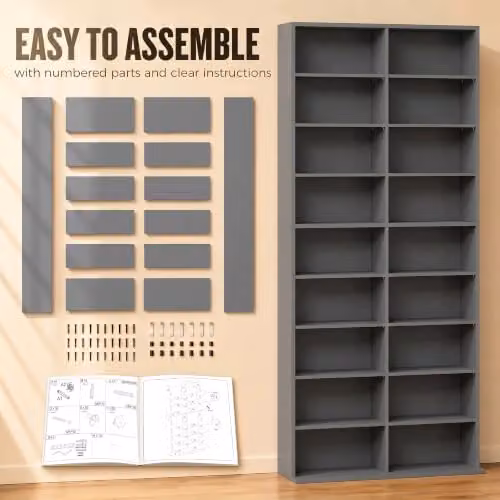 HOMCOM Modern Grey Media Storage Unit with Adjustable Shelves and Media Compartments, H 175 x W 78.5 x D 24 cm – 5
