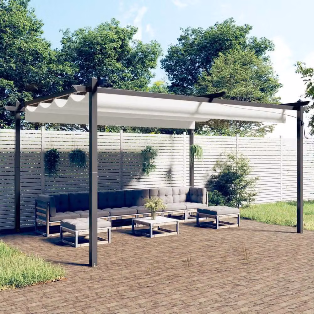 Berkfield Home Sturdy Garden Gazebo with Retractable Roof, W: 400 cm, D: 300 cm, H: 220 cm, Cream – 2