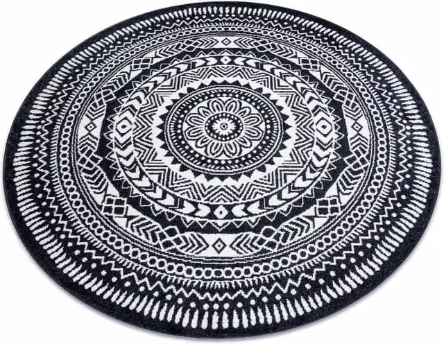 RugsX Fun Round Ethnic Boho Rug in Black, Diameter: 200 cm – 1