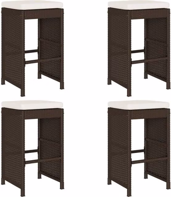 Berkfield Home Set of 4 Brown Poly Rattan Garden Bar Stools with Cushions