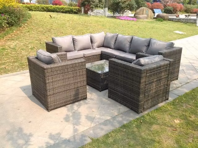 Fimous 8 Seater Corner Rattan Garden Furniture Set with Coffee Table in Dark Grey