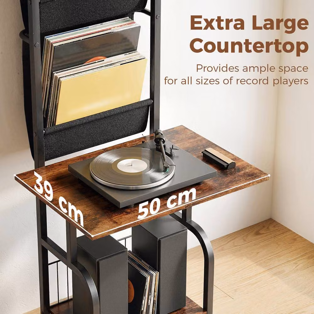 STILVORA Industrial Record Player Stand with Media Compartments and Shelves, Black, W/D/H: 76 x 48.5 x 144 cm – 7