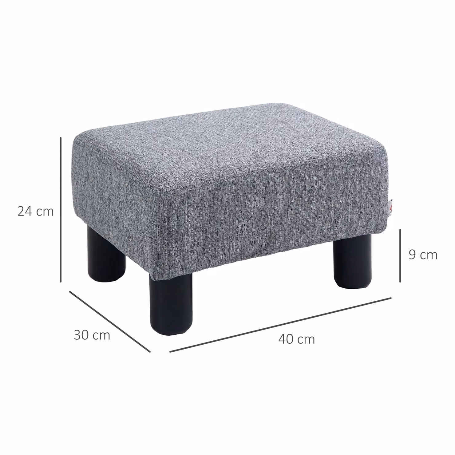 HOMCOM Grey Fabric Cube Footstool Ottoman with Plastic Legs, W/D/H: 40 x 40 x 30 cm – 3