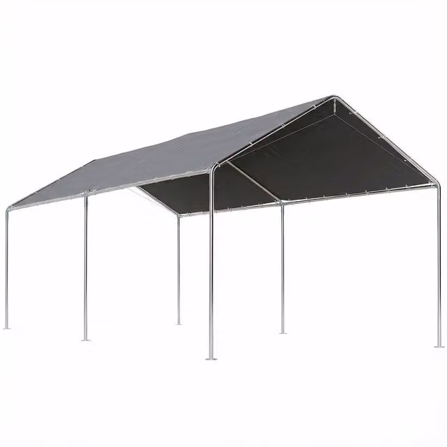Outsunny Heavy Duty Galvanised Steel Carport Garage Car Shelter in Grey, W: 6 m, D: 3 m, H: 2.6 m