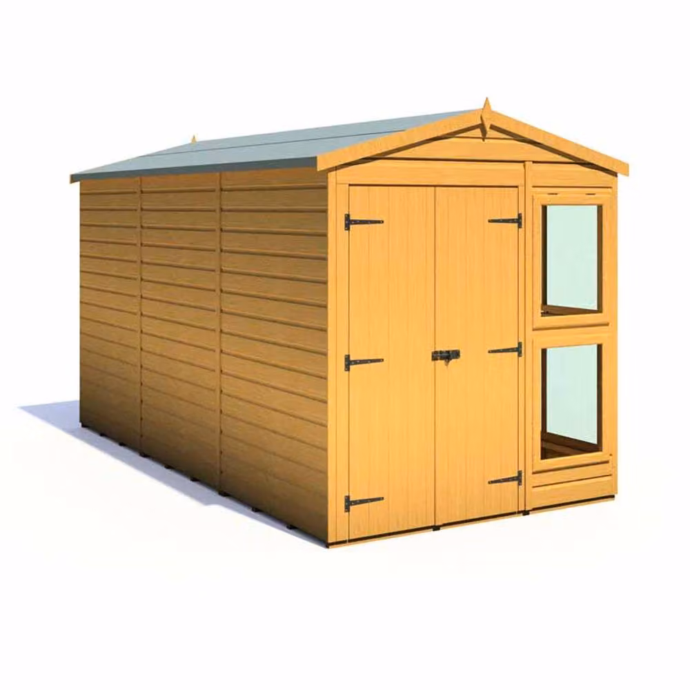 Shires Sun Hut Brown Wooden Potting Shed with Double-Wing Doors, Shelving and Tempered Glass, W: 185.8 cm, D: 357 cm, H: 214.6 cm – 2