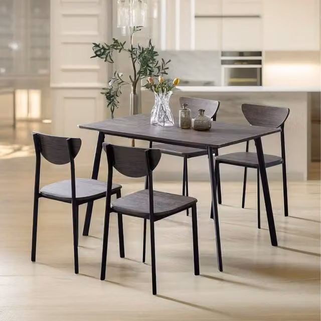 Furnold Industrial Dining Table and 4 Chairs Set, Brown and Black, W: 124 cm, D: 62 cm, H: 75 cm