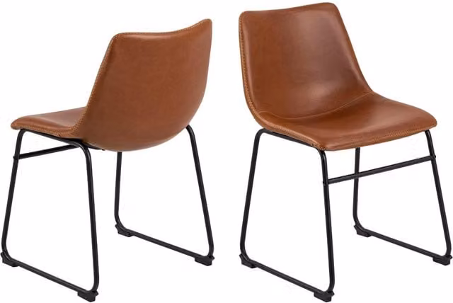 Furniture To Go Oregon Dining Chair in Brown PU Leather with Cream Stitching and Cantilever Metal Base