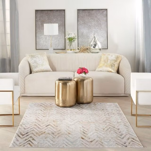 The Rug Shop UK Modern Abstract Cream and Beige Polyester Easy Care Area Rug W: 240 cm, D: 300 cm