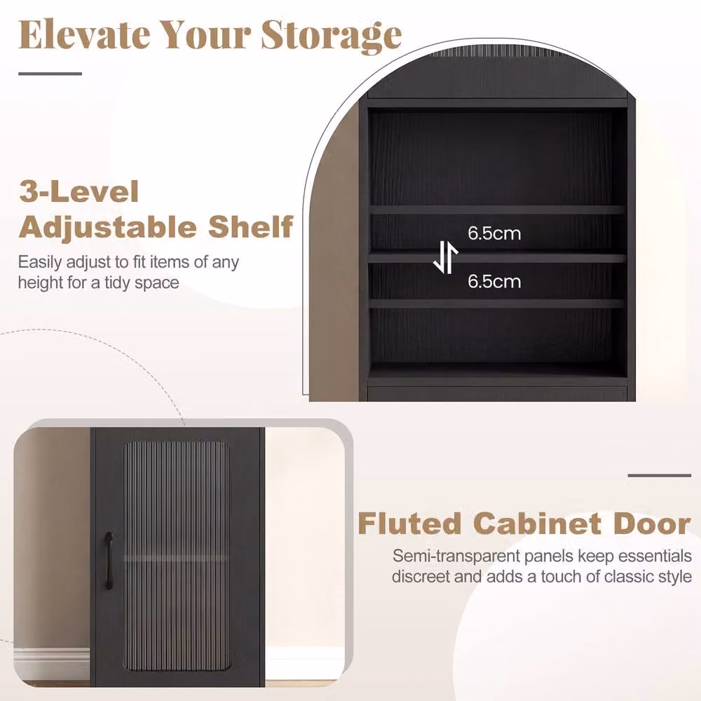 Costway Modern Freestanding Storage Organiser with Hinged Doors and Internal Shelves in Matt Black – 6