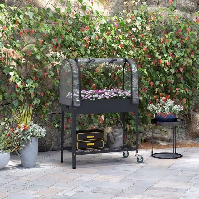 Outsunny Mobile Raised Garden Bed in Anthracite Grey