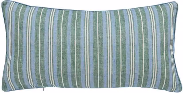 Joules Country Club Rectangular Striped Cotton Cushion in Blue and Green, W: 60 cm, H: 30 cm