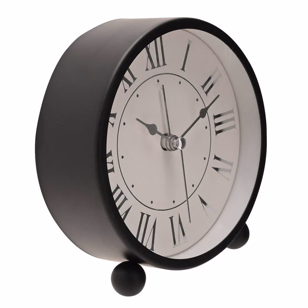 HOMETIME Classic Round Metal Analog Tabletop Alarm Clock with Bell, Black – 2